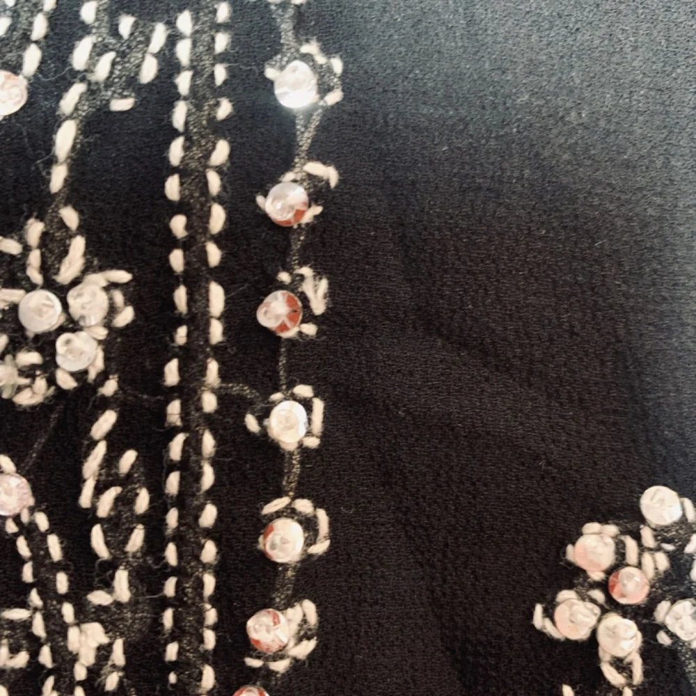 Bila Black SHEER Blouse Medium Embroidered Sequins Whimsigoth Witchy Boho Fairy